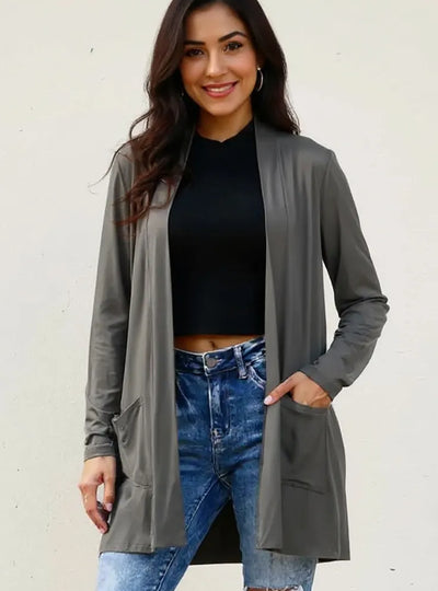 Basic Bae Full Size Open Front Long Sleeve Cardigan with Pockets