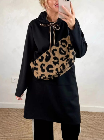 Full Size Casual Drawstring Hooded Sweatshirt Dress Plus Size