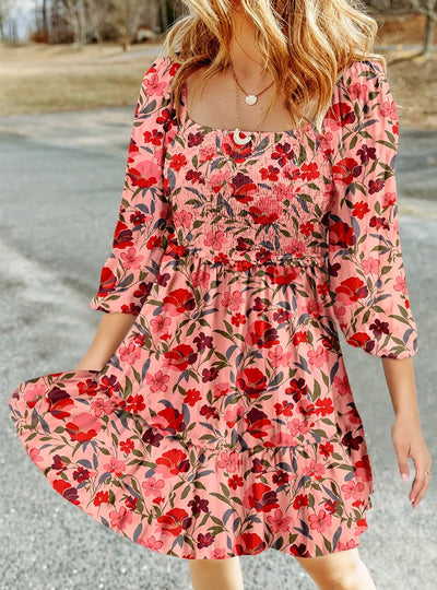 Floral Print Smocked Mini Dress