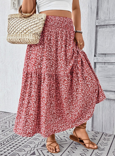 Plus Size Floral Print Tiered Skirt