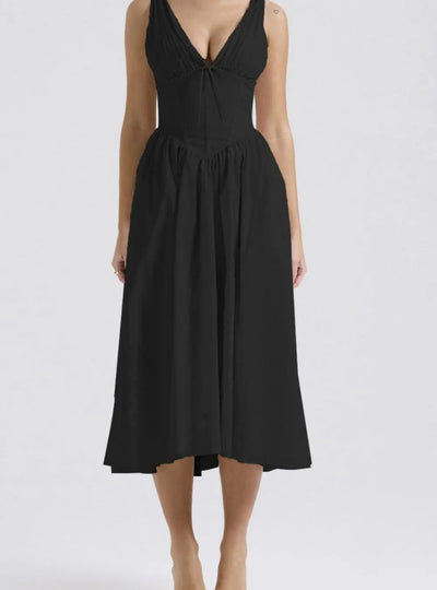 Ruched V-Neck Sleeveless Dress with Pockets