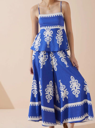 Printed Cami and Wide Leg Pants Set