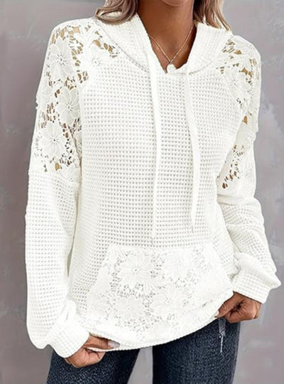 Full Size Lace Trim Waffle Knit Hoodie Plus Size