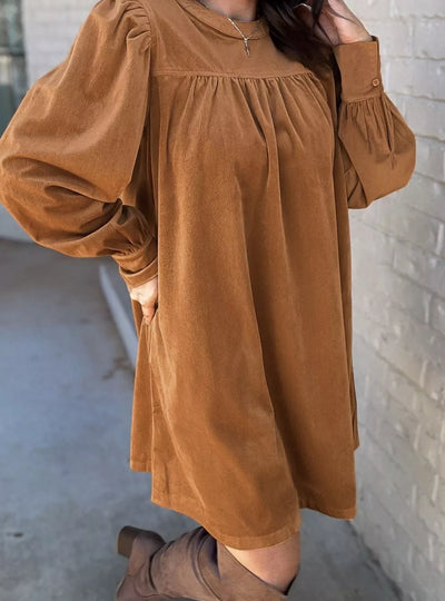 Corduroy Puff Sleeve Mini Dress