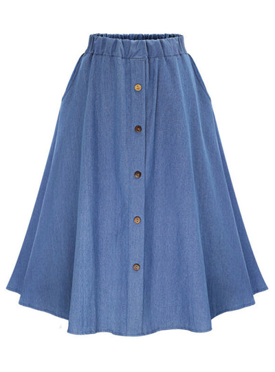 Full Size Button-Front Denim A-Line Skirt Plus Size