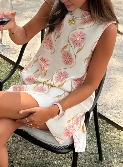 Floral Pattern Sleeveless Mini Dress
