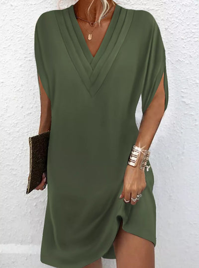 Full Size V-Neck Slit Sleeve Mini Dress Plus Size